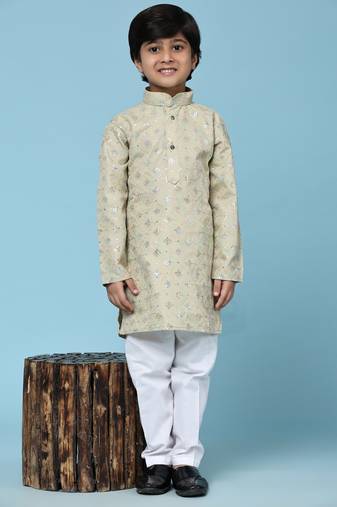 Fawn printed cotton printed kurta pajama set for boys ethnic wear