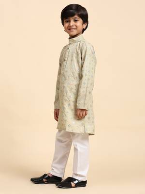 Fawn printed cotton printed kurta pajama set for boys ethnic wear 2