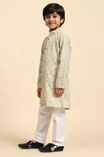 Fawn printed cotton printed kurta pajama set for boys ethnic wear