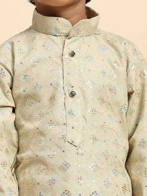 Fawn printed cotton printed kurta pajama set for boys ethnic wear 3