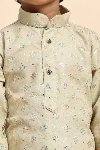 Fawn printed cotton printed kurta pajama set for boys ethnic wear