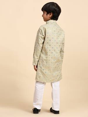 Fawn printed cotton printed kurta pajama set for boys ethnic wear 4