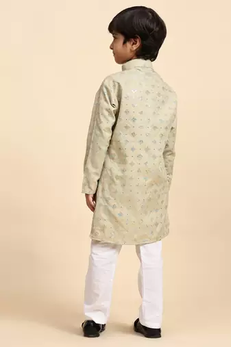 Fawn printed cotton printed kurta pajama set for boys ethnic wear