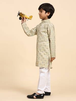 Fawn printed cotton printed kurta pajama set for boys ethnic wear 5