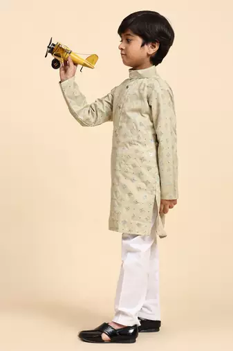 Fawn printed cotton printed kurta pajama set for boys ethnic wear