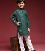 Dark green printed cotton printed kurta pajama set for boys ethnic wear