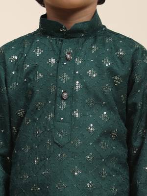 Dark green printed cotton printed kurta pajama set for boys ethnic wear 3
