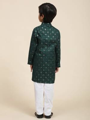 Dark green printed cotton printed kurta pajama set for boys ethnic wear 4