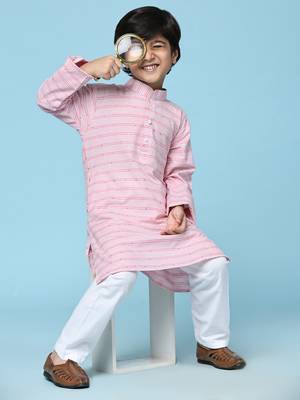 Pink printed cotton printed kurta pajama set for boys ethnic wear 1