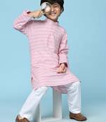 Pink printed cotton printed kurta pajama set for boys ethnic wear
