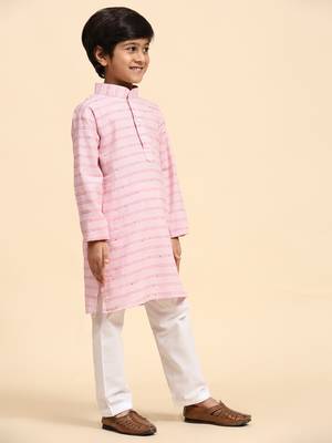 Pink printed cotton printed kurta pajama set for boys ethnic wear 2