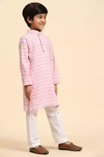 Pink printed cotton printed kurta pajama set for boys ethnic wear
