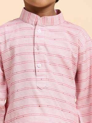 Pink printed cotton printed kurta pajama set for boys ethnic wear 3