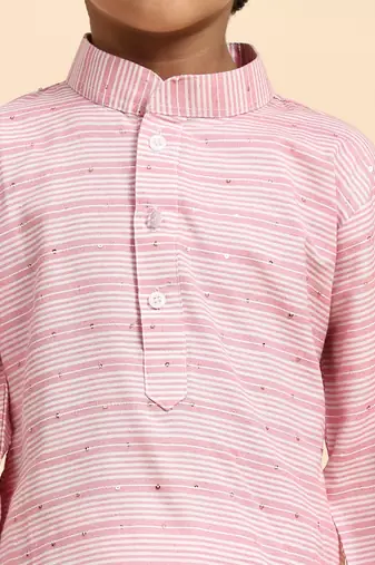 Pink printed cotton printed kurta pajama set for boys ethnic wear