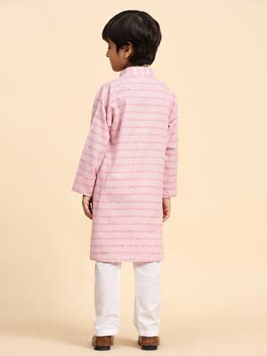 Pink printed cotton printed kurta pajama set for boys ethnic wear 4