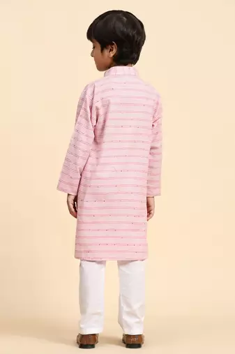Pink printed cotton printed kurta pajama set for boys ethnic wear