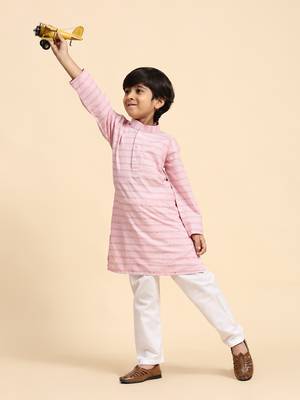 Pink printed cotton printed kurta pajama set for boys ethnic wear 5