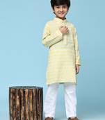 Yellow printed cotton printed kurta pajama set for boys ethnic wear