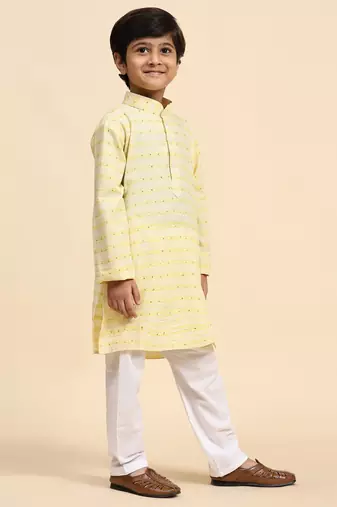 Yellow printed cotton printed kurta pajama set for boys ethnic wear