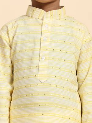 Yellow printed cotton printed kurta pajama set for boys ethnic wear 3