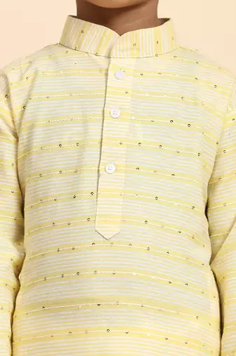 Yellow printed cotton printed kurta pajama set for boys ethnic wear