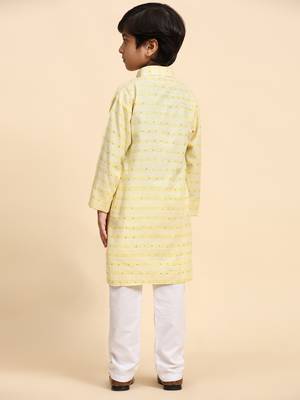 Yellow printed cotton printed kurta pajama set for boys ethnic wear 4