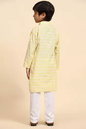 Yellow printed cotton printed kurta pajama set for boys ethnic wear