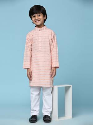 Orange printed cotton printed kurta pajama set for boys ethnic wear 1