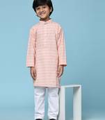 Orange printed cotton printed kurta pajama set for boys ethnic wear