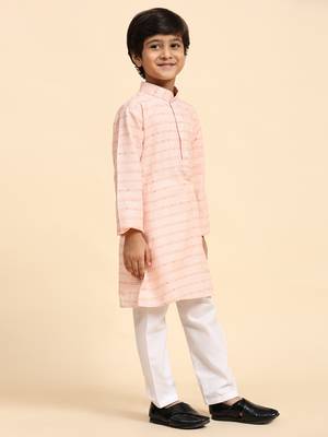 Orange printed cotton printed kurta pajama set for boys ethnic wear 2