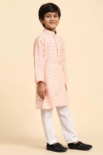 Orange printed cotton printed kurta pajama set for boys ethnic wear