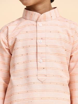 Orange printed cotton printed kurta pajama set for boys ethnic wear 3
