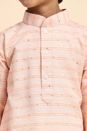 Orange printed cotton printed kurta pajama set for boys ethnic wear