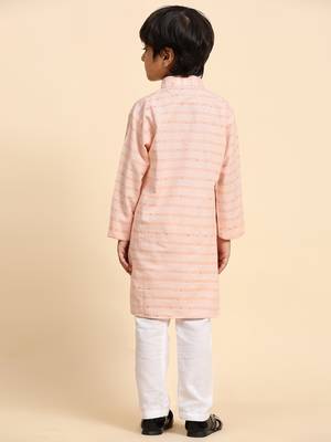 Orange printed cotton printed kurta pajama set for boys ethnic wear 4