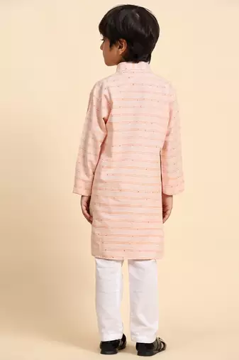 Orange printed cotton printed kurta pajama set for boys ethnic wear
