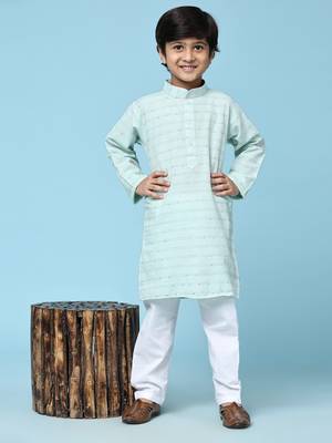 Green printed cotton printed kurta pajama set for boys ethnic wear 1