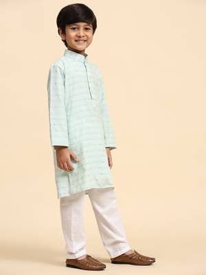 Green printed cotton printed kurta pajama set for boys ethnic wear 2