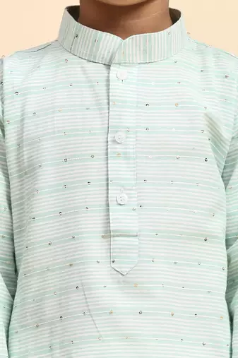 Green printed cotton printed kurta pajama set for boys ethnic wear