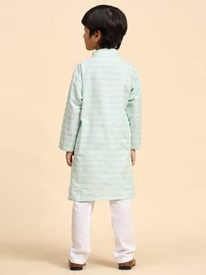 Green printed cotton printed kurta pajama set for boys ethnic wear 4