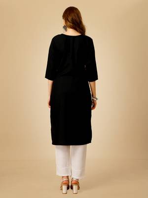 Black Embroidery & Sequance Cotton Magic Slub Stiched Kurta Pant 2