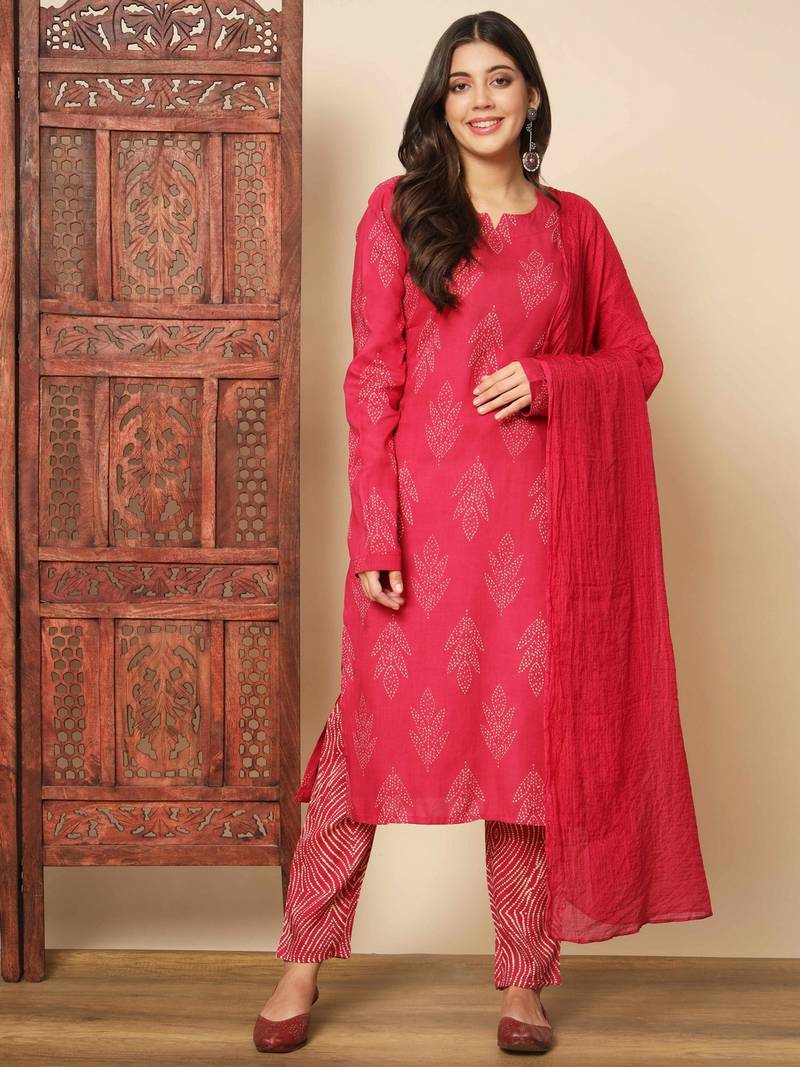 Vbuyz Women'S Solid Rayon Pink Stitched Kurta Pant With Dupatta