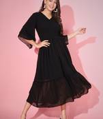 Vbuyz Women'S Knitted Georgette Black Stitched Dress