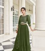 DESIGNER FANCY PARTY WEAR GEORGETTE GREEN LEHENGA CHOLI WITH SEQUENCE WORK 42 SIZE FULL STITCHED