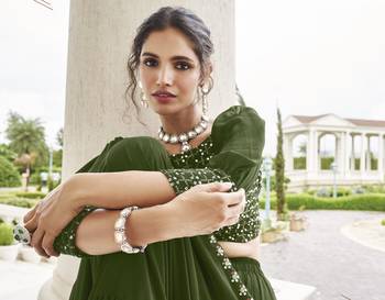 DESIGNER FANCY PARTY WEAR GEORGETTE GREEN LEHENGA CHOLI WITH SEQUENCE WORK 42 SIZE FULL STITCHED 3
