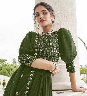 DESIGNER FANCY PARTY WEAR GEORGETTE GREEN LEHENGA CHOLI WITH SEQUENCE WORK 42 SIZE FULL STITCHED 4
