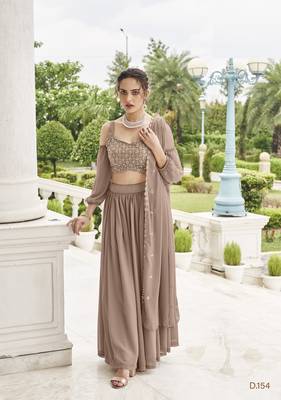 PARTY WEAR GEORGETTE CHIKU LEHENGA CHOLI WITH sequin WORK 42 SIZE FULL STITCHED 1
