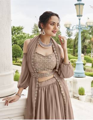 PARTY WEAR GEORGETTE CHIKU LEHENGA CHOLI WITH sequin WORK 42 SIZE FULL STITCHED 3