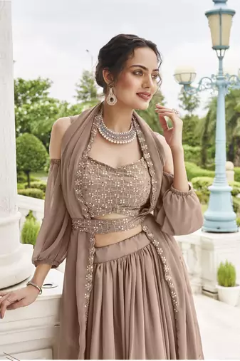  PARTY WEAR GEORGETTE CHIKU LEHENGA CHOLI WITH sequin WORK 42 SIZE FULL STITCHED