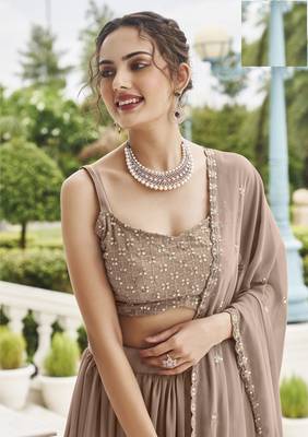  PARTY WEAR GEORGETTE CHIKU LEHENGA CHOLI WITH sequin WORK 42 SIZE FULL STITCHED 4
