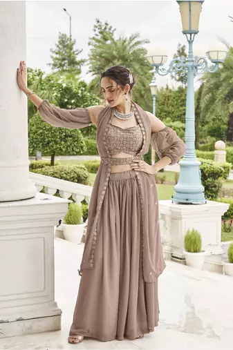  PARTY WEAR GEORGETTE CHIKU LEHENGA CHOLI WITH sequin WORK 42 SIZE FULL STITCHED